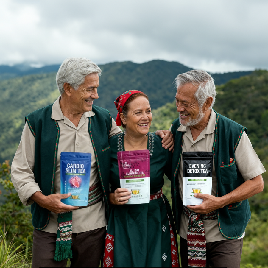 People holding Cardio Slim Tea products